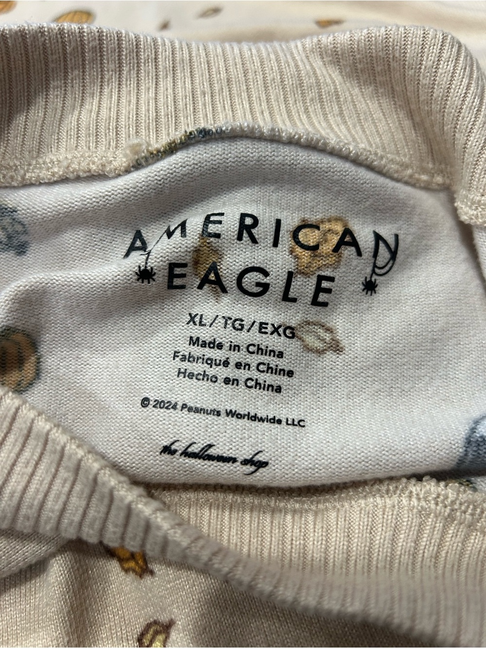 American Eagle Outfitters Cream Crewneck Sweater with Brown & Blue Accents